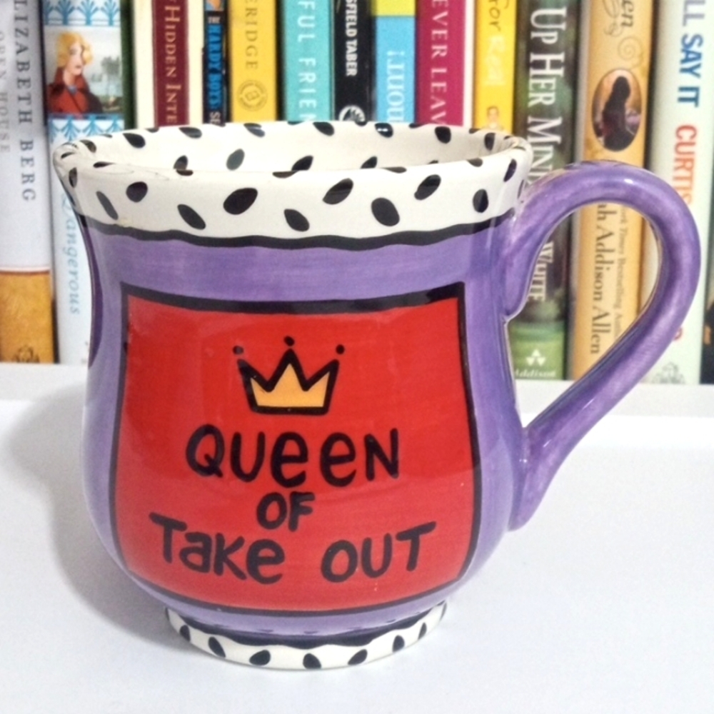 LORRIE VEASEY OUR NAME IS MUD QUEEN OF TAKEOUT PURPLE COFFEE MUG 16oz. CUP